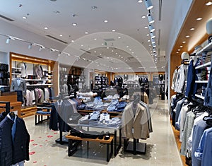 Clothing for men in a mall store